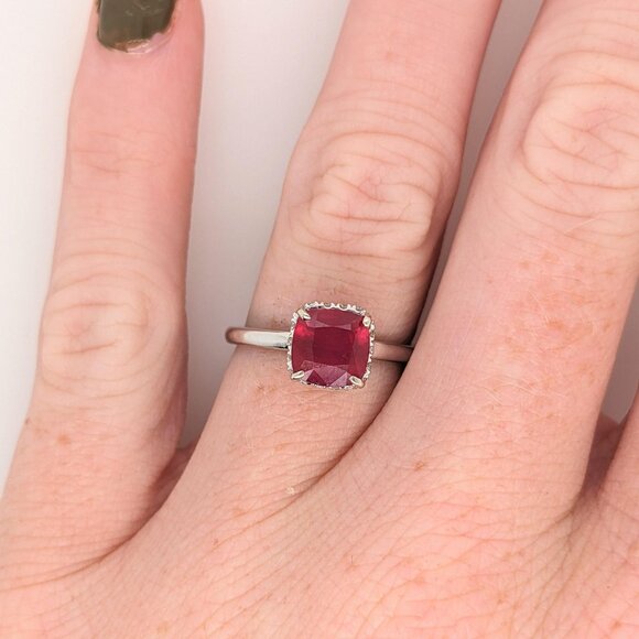1.74cts Madagascar Ruby Ring in Solid 14K Gold with Natural Diamond Halo - Picture 2 of 9